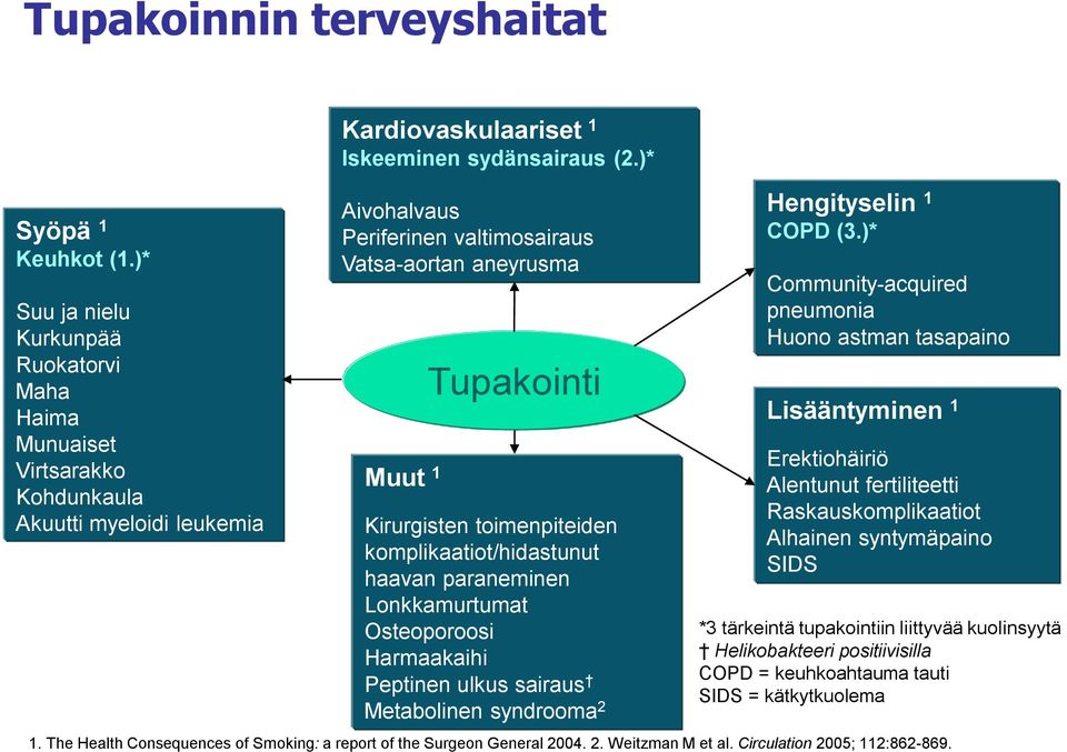 )* Aivohalvaus Periferinen valtimosairaus Vatsa-aortan aneyrusma Muut 1 Tupakointi Kirurgisten toimenpiteiden komplikaatiot/hidastunut haavan paraneminen Lonkkamurtumat Osteoporoosi Harmaakaihi