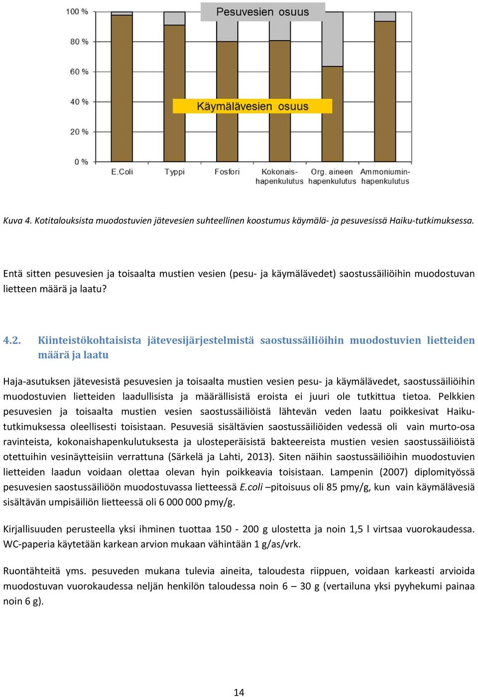 Kiinteistökohtaisista jätevesijärjestelmistä saostussäiliöihin muodostuvien lietteiden määrä ja laatu Haja asutuksen jätevesistä pesuvesien ja toisaalta mustien vesien pesu ja käymälävedet,