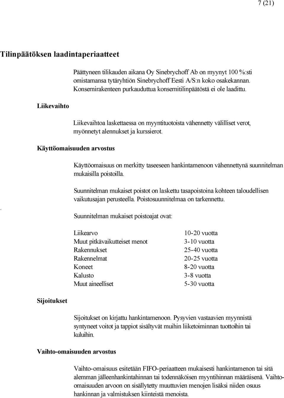 Käyttöomaisuuden arvostus Käyttöomaisuus on merkitty taseeseen hankintamenoon vähennettynä suunnitelman mukaisilla poistoilla.