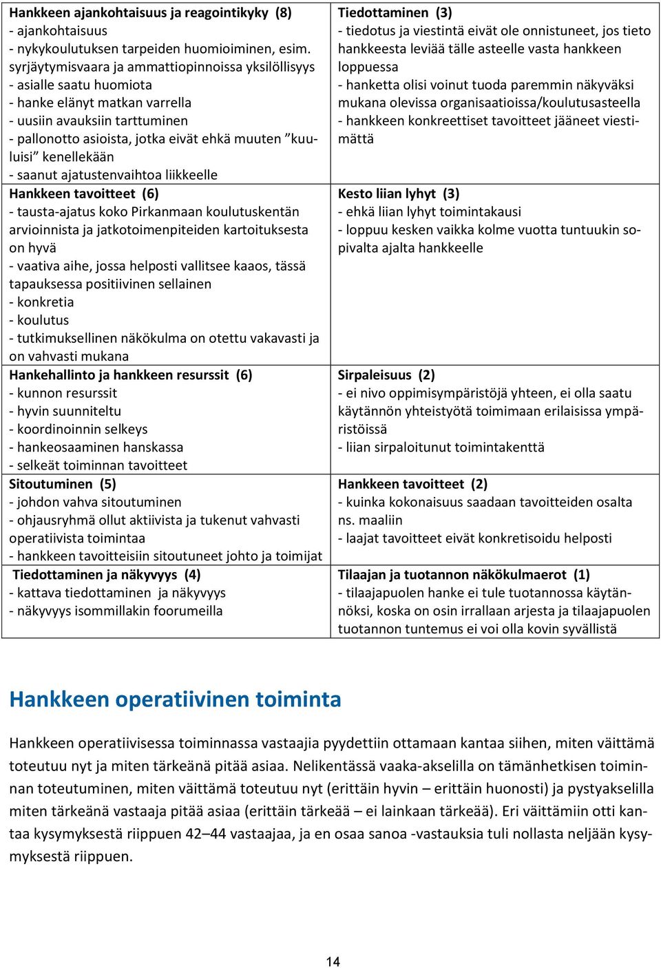 kenellekään - saanut ajatustenvaihtoa liikkeelle Hankkeen tavoitteet (6) - tausta-ajatus koko Pirkanmaan koulutuskentän arvioinnista ja jatkotoimenpiteiden kartoituksesta on hyvä - vaativa aihe,