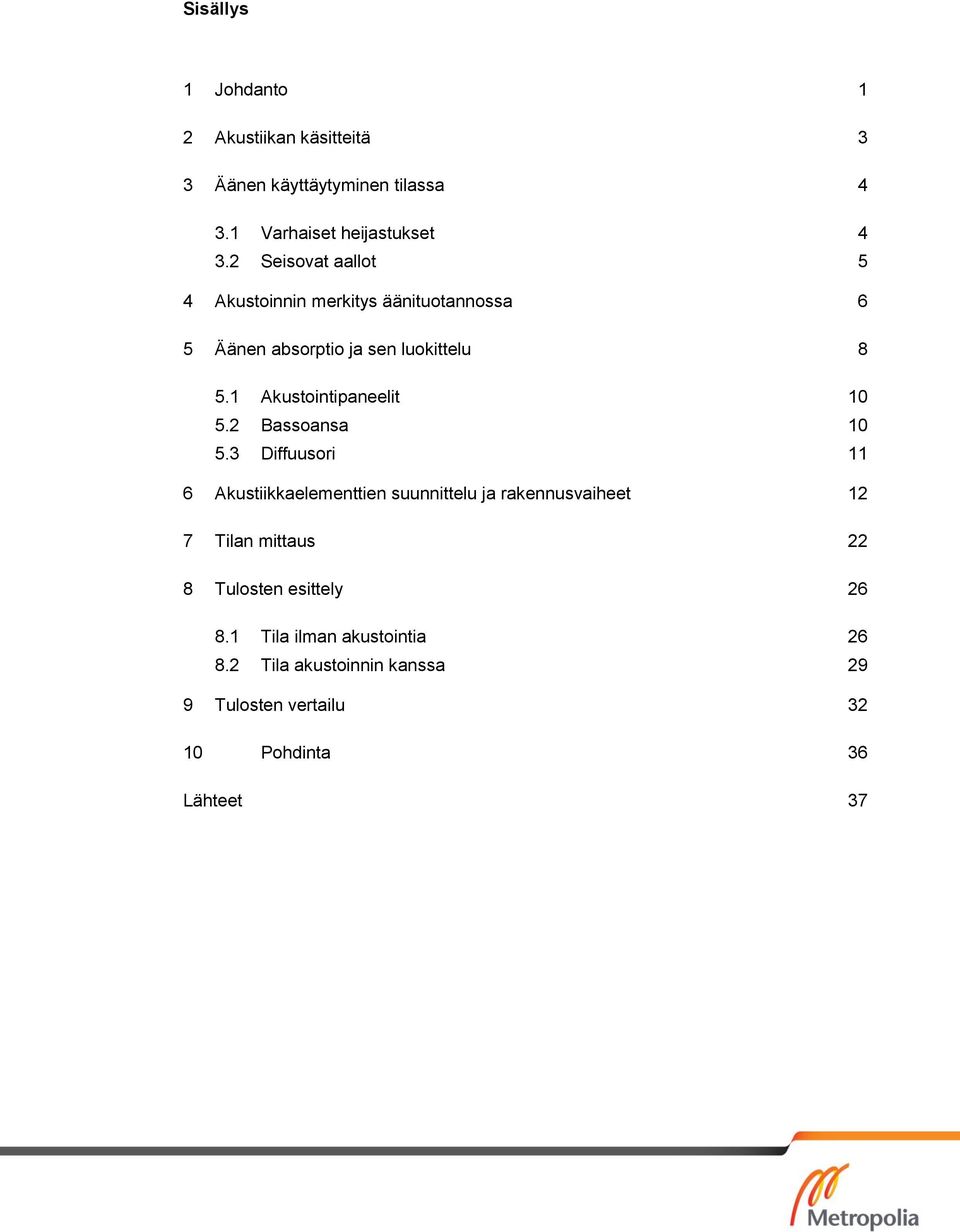 1 Akustointipaneelit 10 5.2 Bassoansa 10 5.