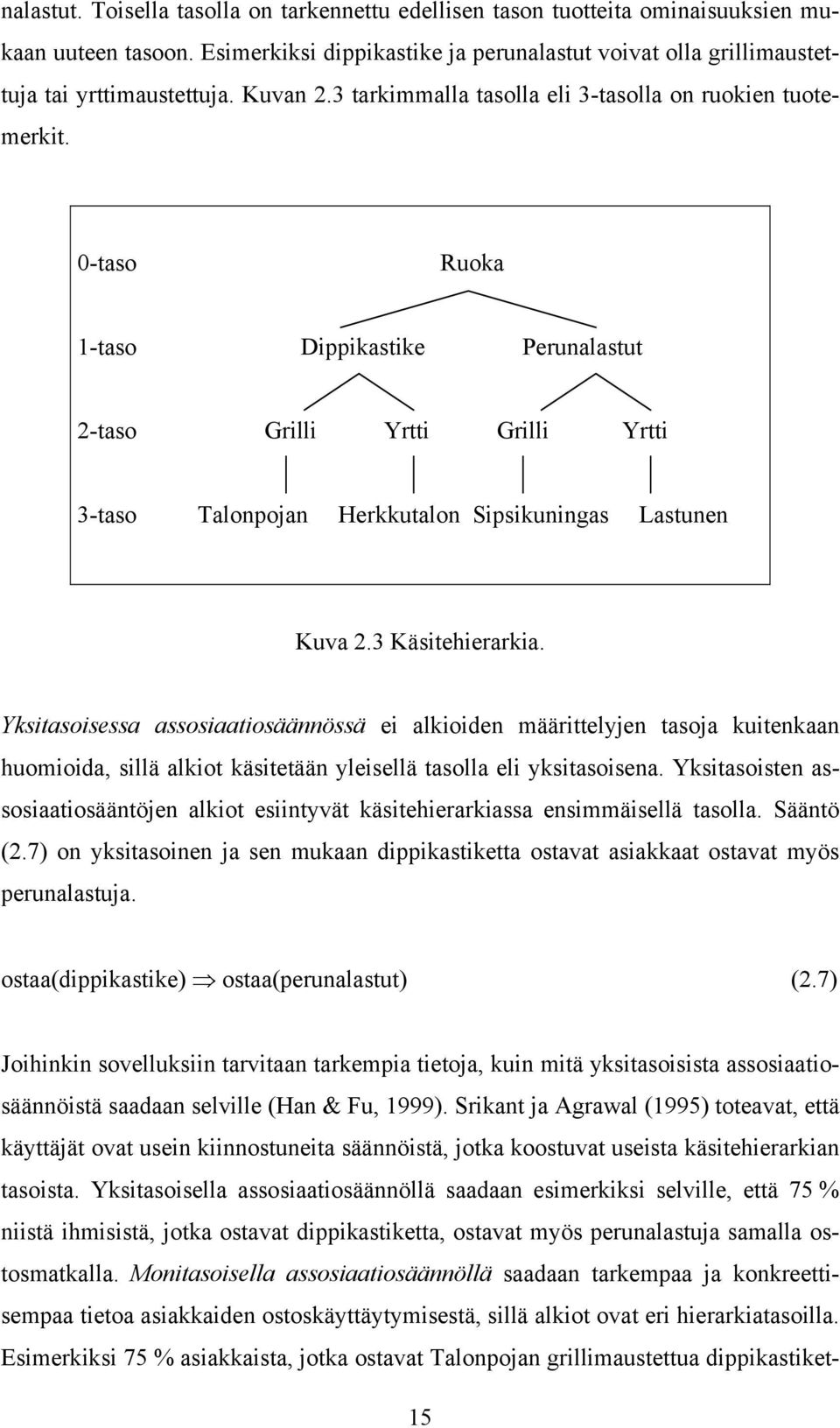 0-taso Ruoka 1-taso Dippikastike Perunalastut 2-taso Grilli Yrtti Grilli Yrtti 3-taso Talonpojan Herkkutalon Sipsikuningas Lastunen Kuva 2.3 Käsitehierarkia.