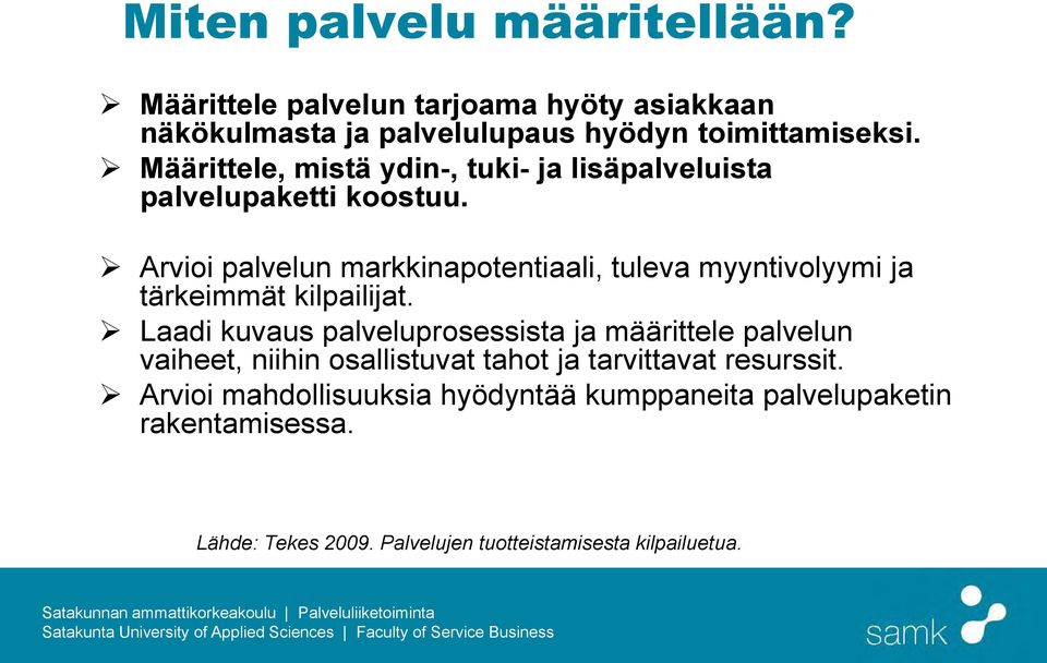 Arvioi palvelun markkinapotentiaali, tuleva myyntivolyymi ja tärkeimmät kilpailijat.