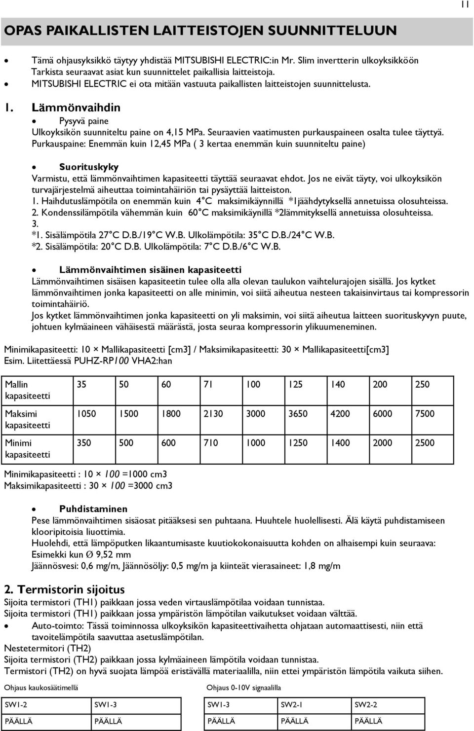 Lämmönvaihdin Pysyvä paine Ulkoyksikön suunniteltu paine on 4,15 MPa. Seuraavien vaatimusten purkauspaineen osalta tulee täyttyä.