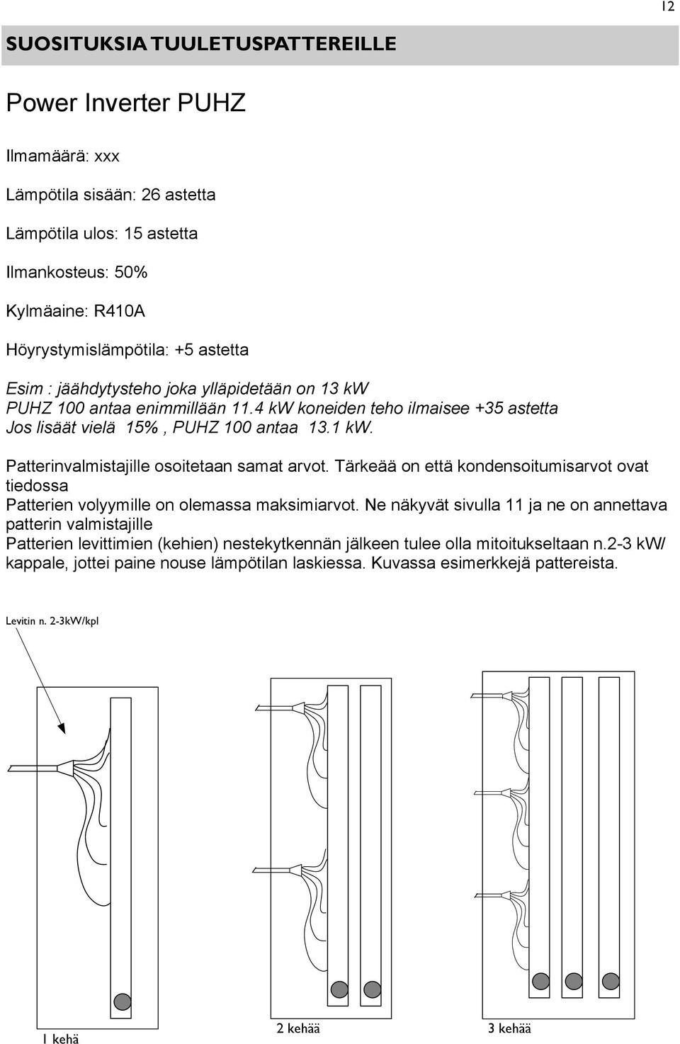 Patterinvalmistajille osoitetaan samat arvot. Tärkeää on että kondensoitumisarvot ovat tiedossa Patterien volyymille on olemassa maksimiarvot.