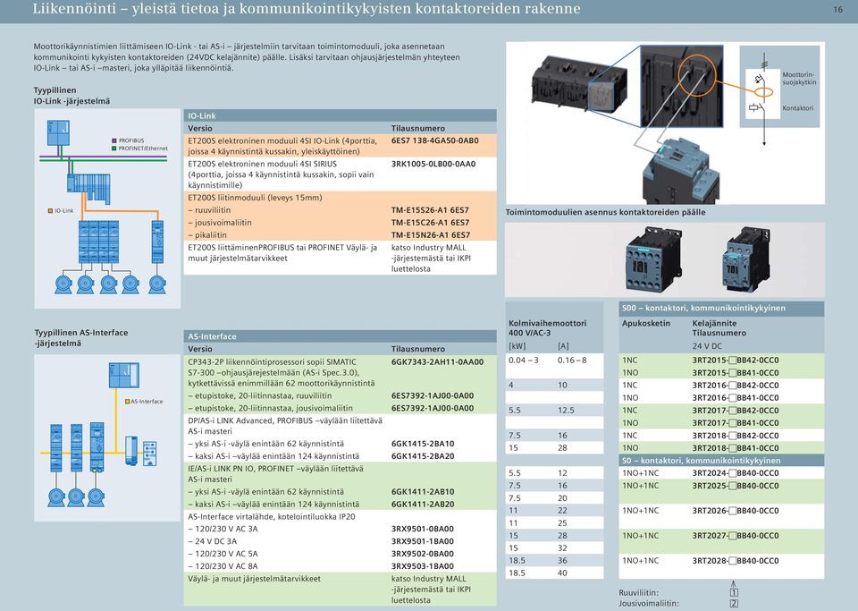 Tyypillinen IO-Link -järjestelmä IO-Link PROFIBUS PROFINET/Ethernet IO-Link Versio ET00S elektroninen moduuli SI IO-Link (porttia, 6ES7 8-GA50-0AB0 joissa käynnistintä kussakin, yleiskäyttöinen)