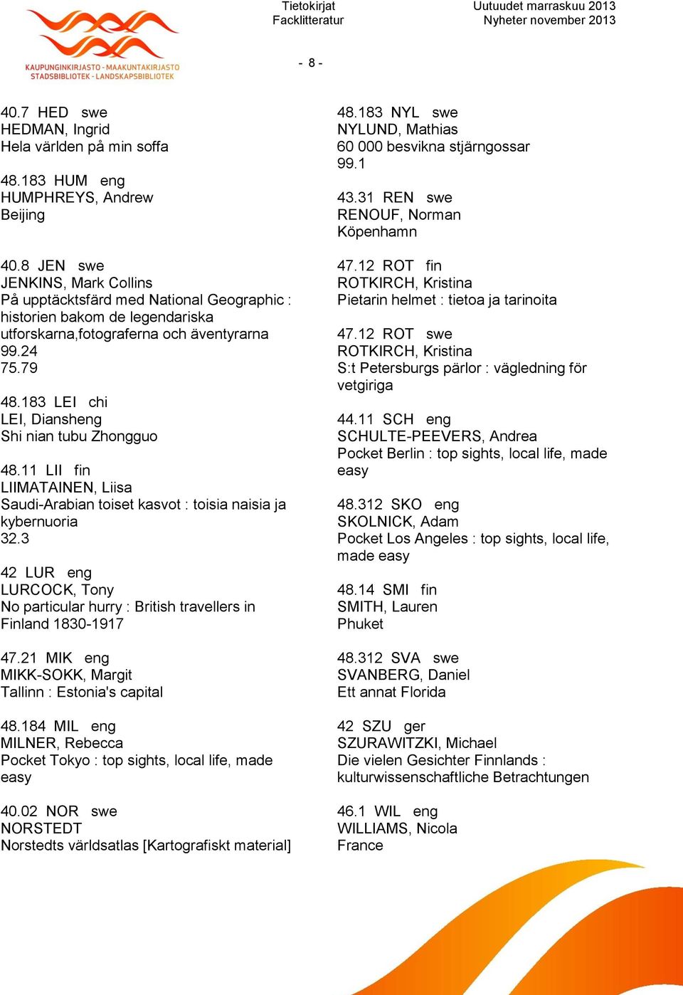 183 LEI chi LEI, Diansheng Shi nian tubu Zhongguo 48.11 LII fin LIIMATAINEN, Liisa Saudi-Arabian toiset kasvot : toisia naisia ja kybernuoria 32.