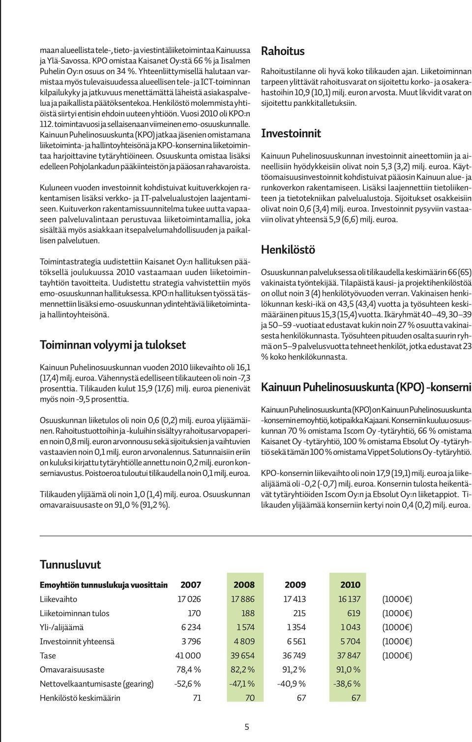 Henkilöstö molemmista yhtiöistä siirtyi entisin ehdoin uuteen yhtiöön. Vuosi 2010 oli KPO:n 112. toimintavuosi ja sellaisenaan viimeinen emo-osuuskunnalle.