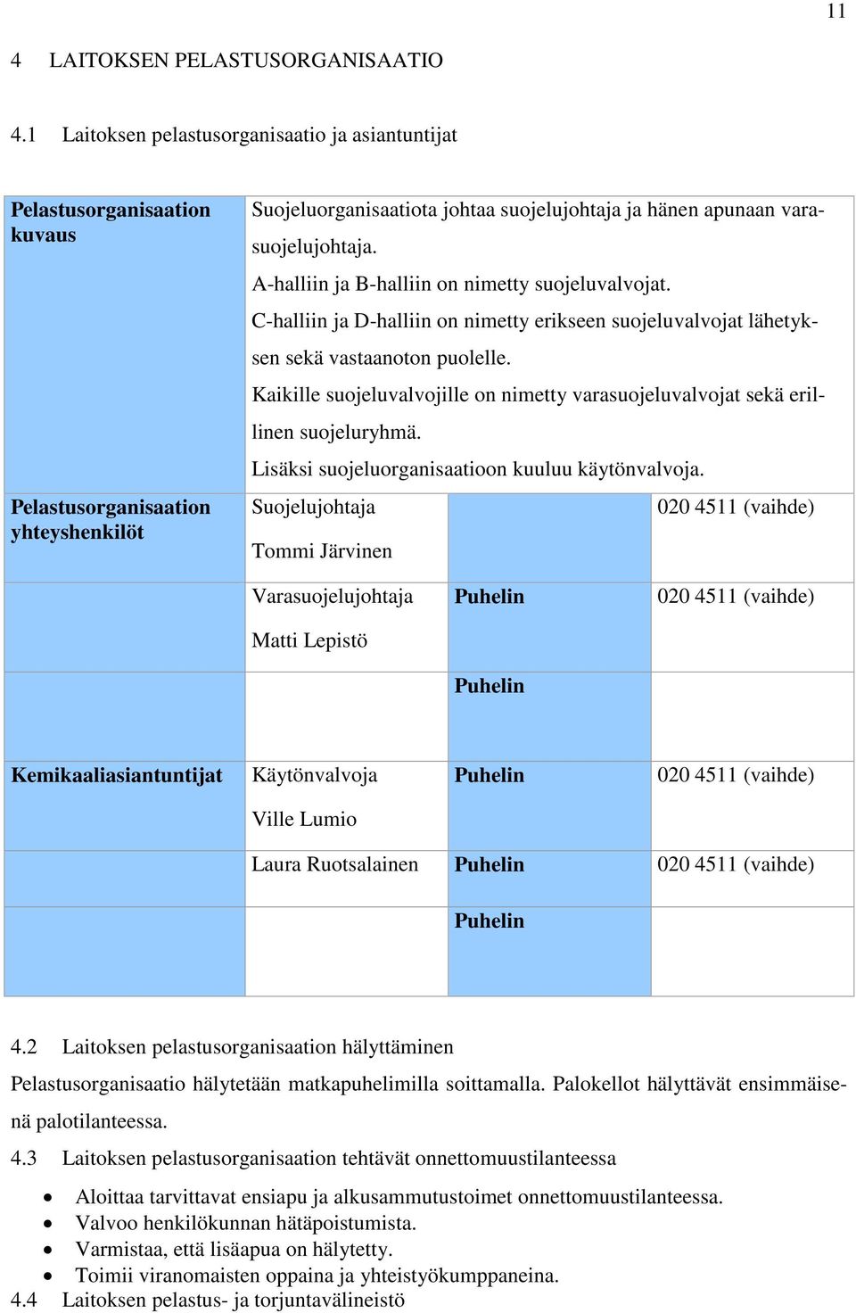 A-halliin ja B-halliin on nimetty suojeluvalvojat. C-halliin ja D-halliin on nimetty erikseen suojeluvalvojat lähetyksen sekä vastaanoton puolelle.