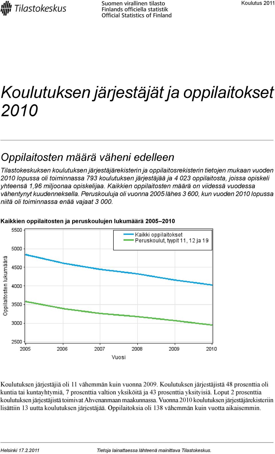 Perusja oli vuonna 2005 lähes 3 600, kun vuoden 2010 lopussa niitä oli toiminnassa enää vajaat 3 000.