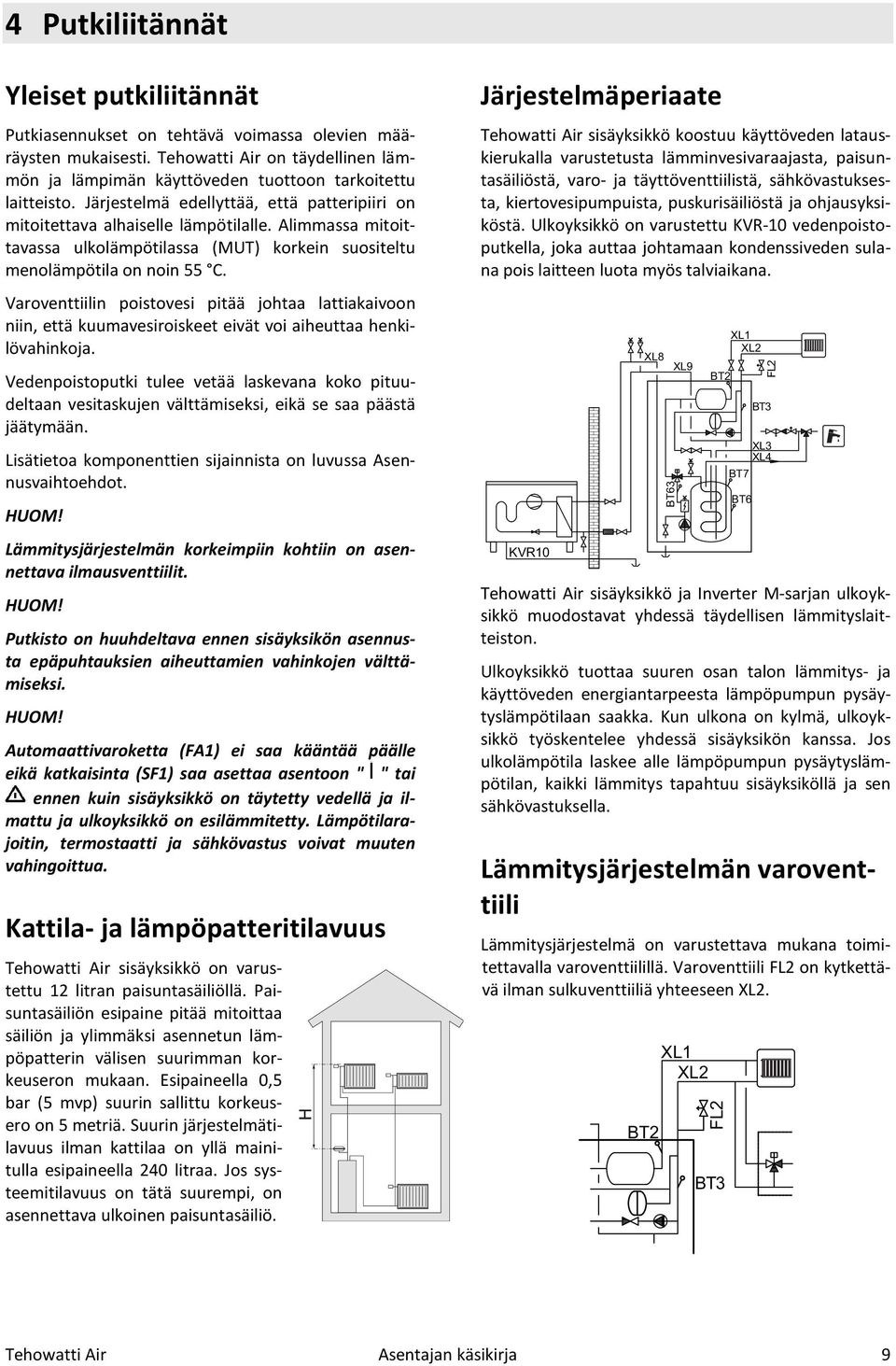 Alimmassa mitoittavassa ulkolämpötilassa (MUT) korkein suositeltu menolämpötila on noin 55 C.