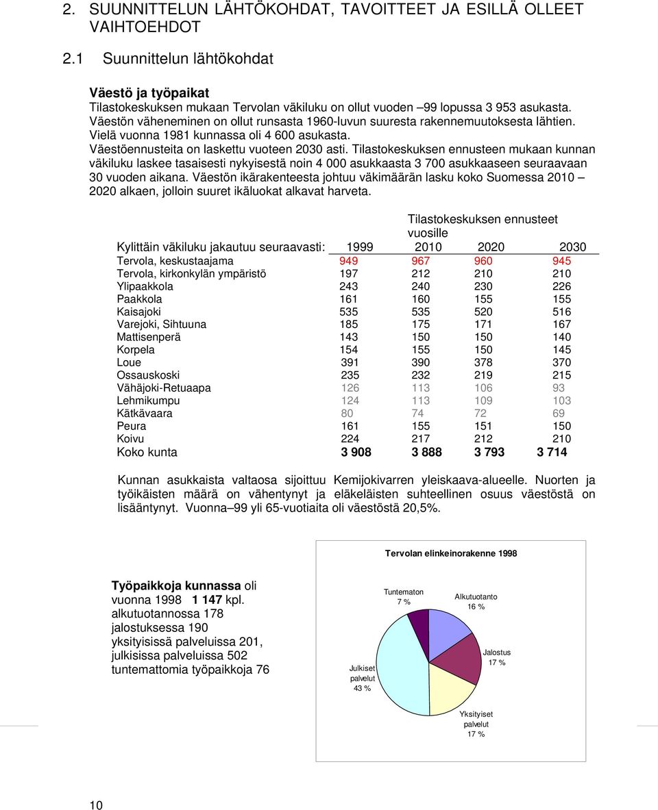 Väestön väheneminen on ollut runsasta 1960-luvun suuresta rakennemuutoksesta lähtien. Vielä vuonna 1981 kunnassa oli 4 600 asukasta. Väestöennusteita on laskettu vuoteen 2030 asti.