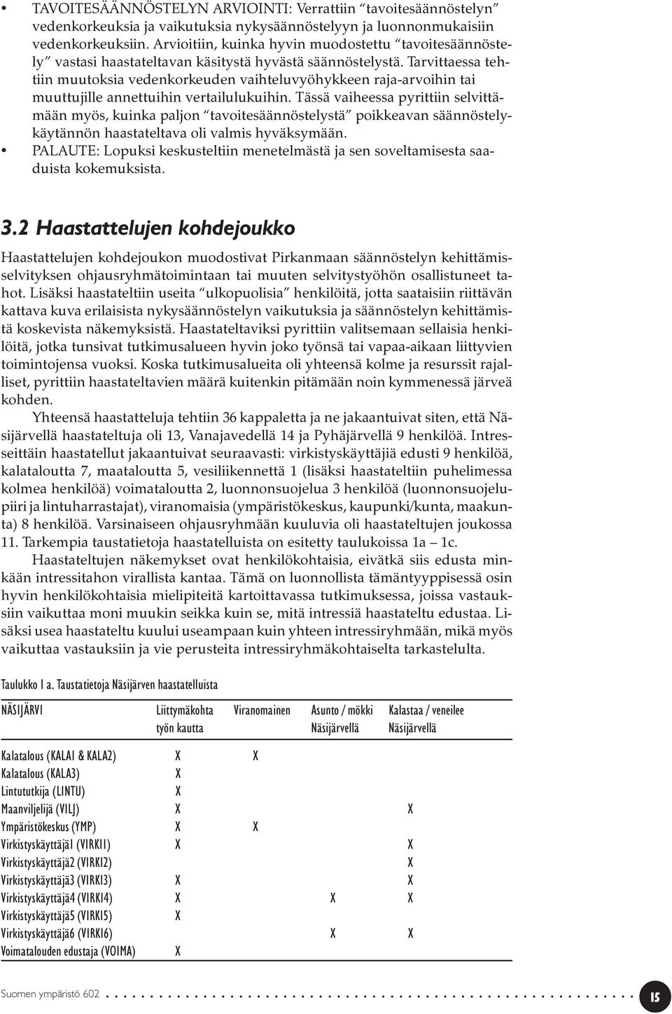 Tarvittaessa tehtiin muutoksia vedenkorkeuden vaihteluvyöhykkeen raja-arvoihin tai muuttujille annettuihin vertailulukuihin.