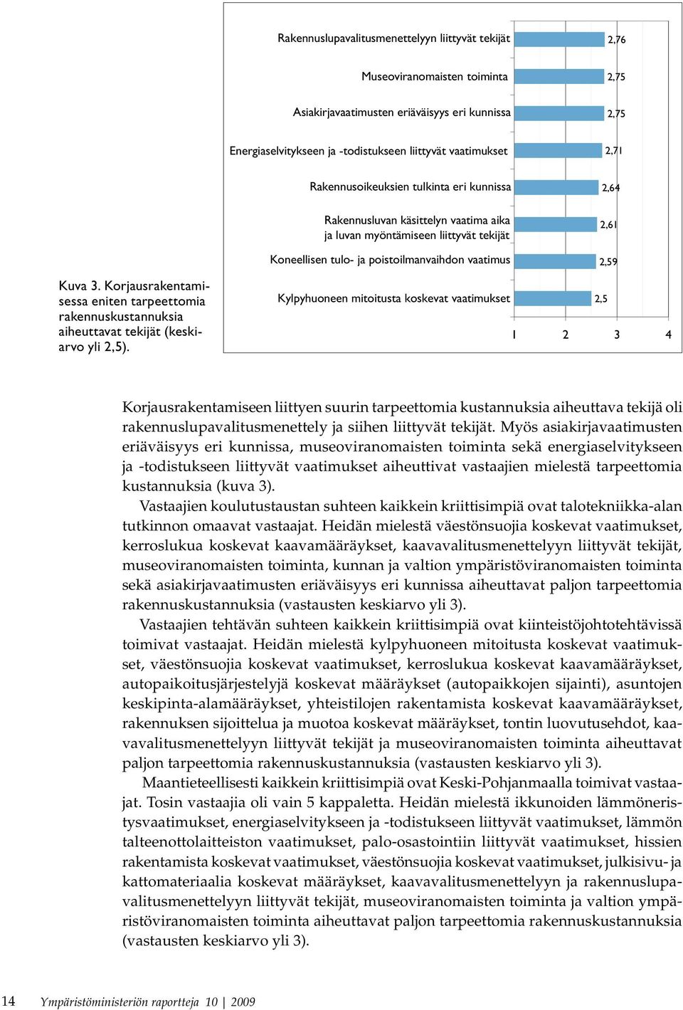Korjausrakentamisessa eniten tarpeettomia rakennuskustannuksia aiheuttavat tekijät (keskiarvo yli 2,5).
