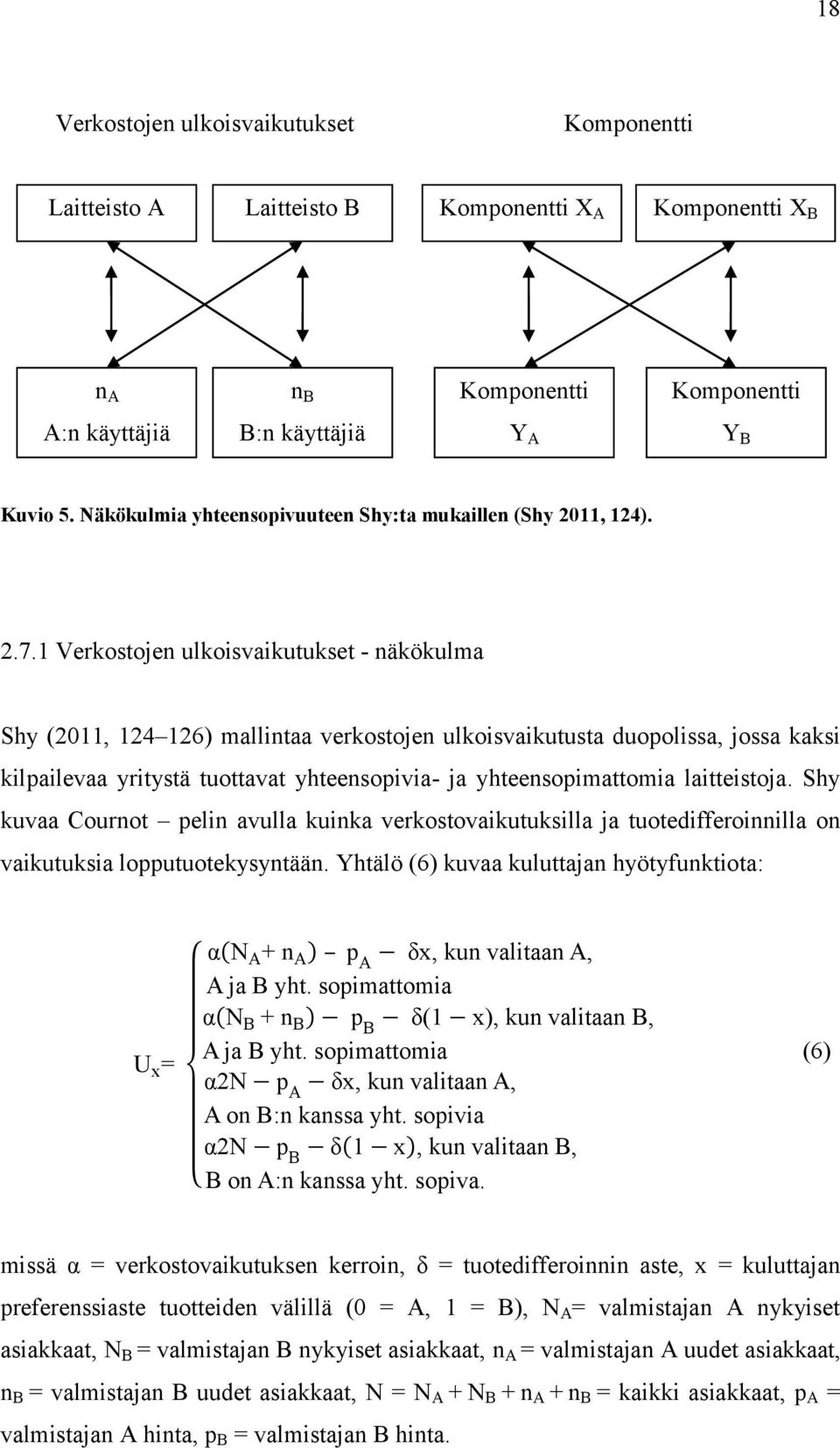 Shy kuvaa Courno pelin avulla kuinka verkosovaikuuksilla ja uoedifferoinnilla on vaikuuksia loppuuoekysynään. Yhälö (6) kuvaa kuluajan hyöyfunkioa: n p kun valiaan ja yh.