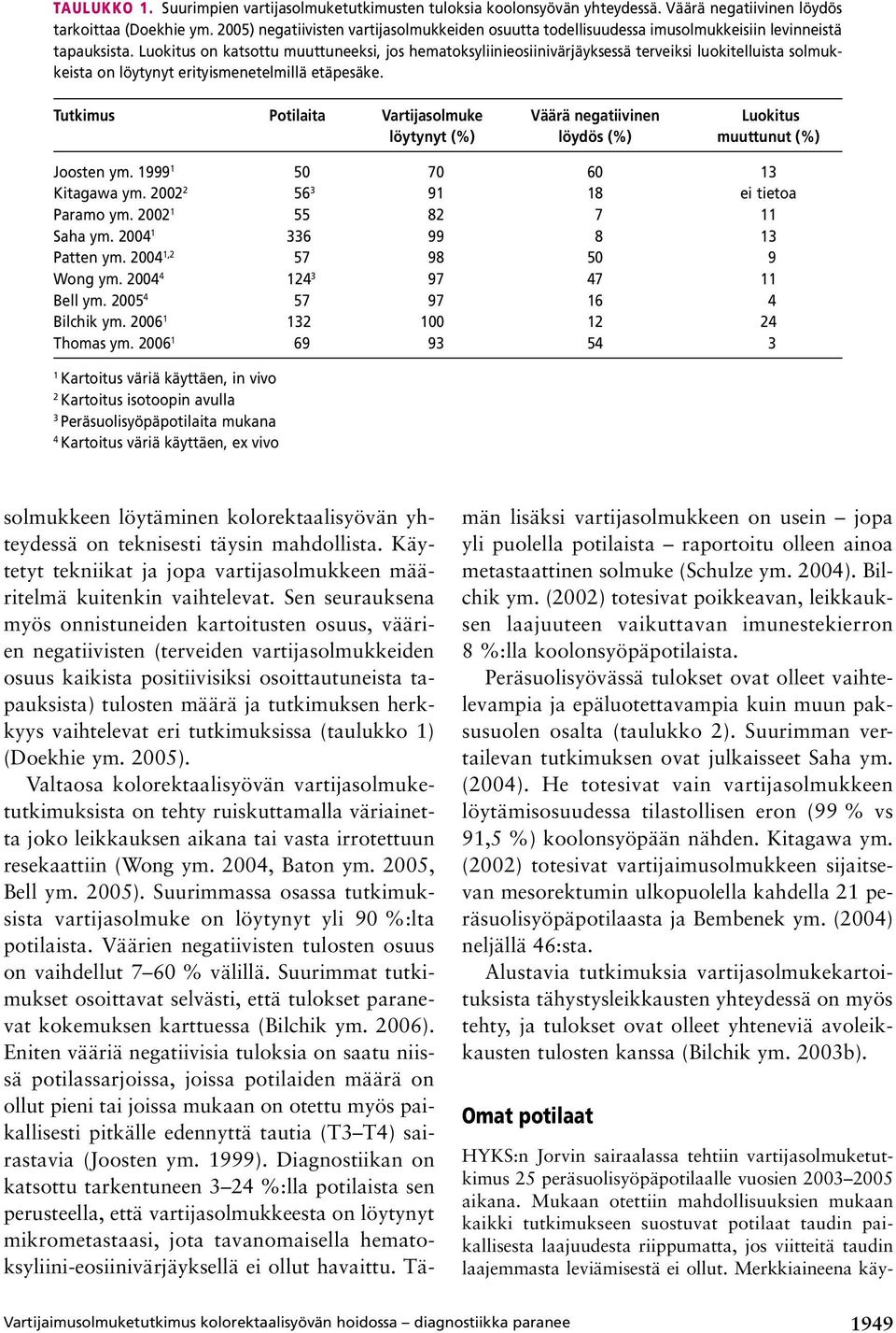 Luokitus on katsottu muuttuneeksi, jos hematoksyliinieosiinivärjäyksessä terveiksi luokitelluista solmukkeista on löytynyt erityismenetelmillä etäpesäke.