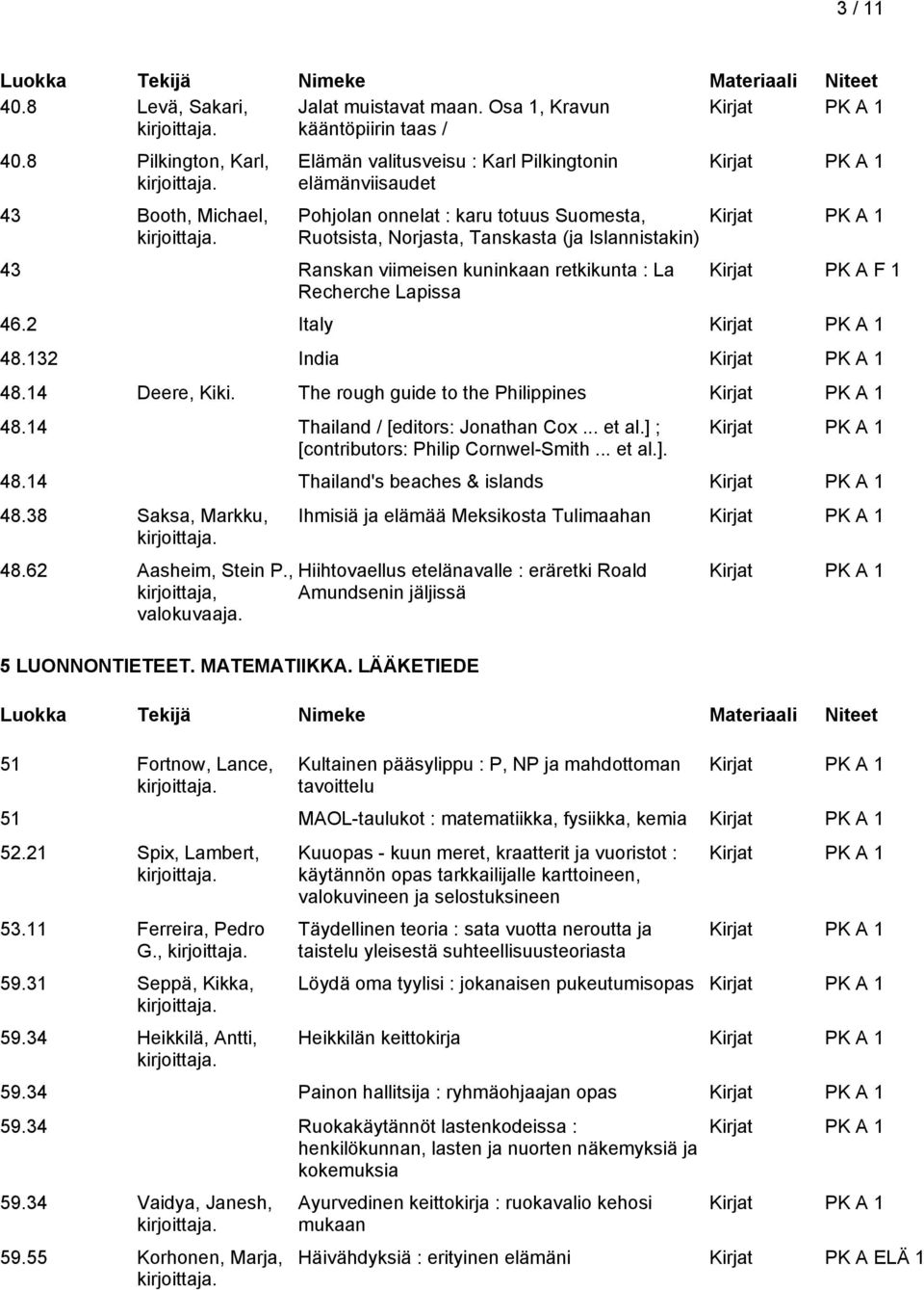 viimeisen kuninkaan retkikunta : La Recherche Lapissa 46.2 Italy 48.132 India 48.14 Deere, Kiki. The rough guide to the Philippines 48.14 Thailand / [editors: Jonathan Cox... et al.