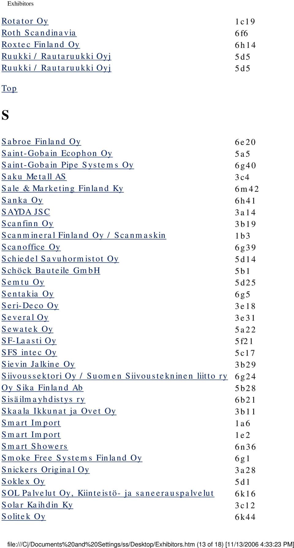 Seri-Deco Oy Several Oy Sewatek Oy SF-Laasti Oy SFS intec Oy Sievin Jalkine Oy Siivoussektori Oy / Suomen Siivoustekninen liitto ry Oy Sika Finland Ab Sisäilmayhdistys ry Skaala Ikkunat ja Ovet Oy