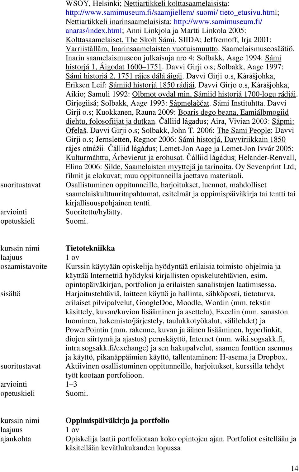 Inarin saamelaismuseon julkaisuja nro 4; Solbakk, Aage 1994: Sámi historjá 1, Áigodat 1600 1751. Davvi Girji o.s; Solbakk, Aage 1997: Sámi historjá 2, 1751 rájes dálá áigái. Davvi Girji o.s, Kárášjohka; Eriksen Leif: Sámiid historjá 1850 rádjái.