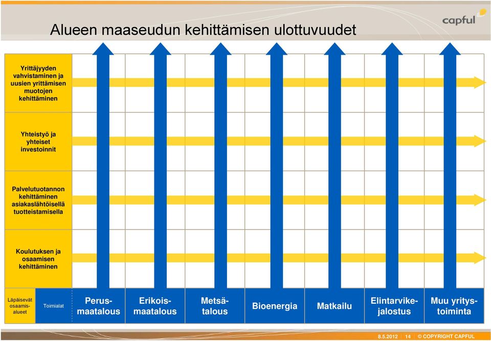 asiakaslähtöisellä tuotteistamisella Koulutuksen ja osaamisen kehittäminen Toimialat Bioenergia