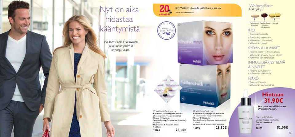 Multivitamiini & mineraali Swedish Beauty Complex (Astaksantiini) I H O Enemmän kosteutta Enemmän joustavuutta Vähemmän UV-vaurioita Vähemmän ryppyjä Omega 3 SYDÄN & LIHAKSET Parempi kestävyys