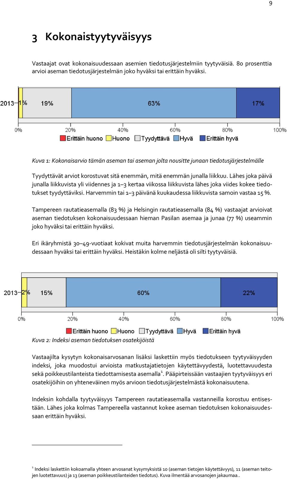 Lähes joka päivä junalla liikkuvista yli viidennes ja 1 3 kertaa viikossa liikkuvista lähes joka viides kokee tiedotukset tyydyttäviksi.