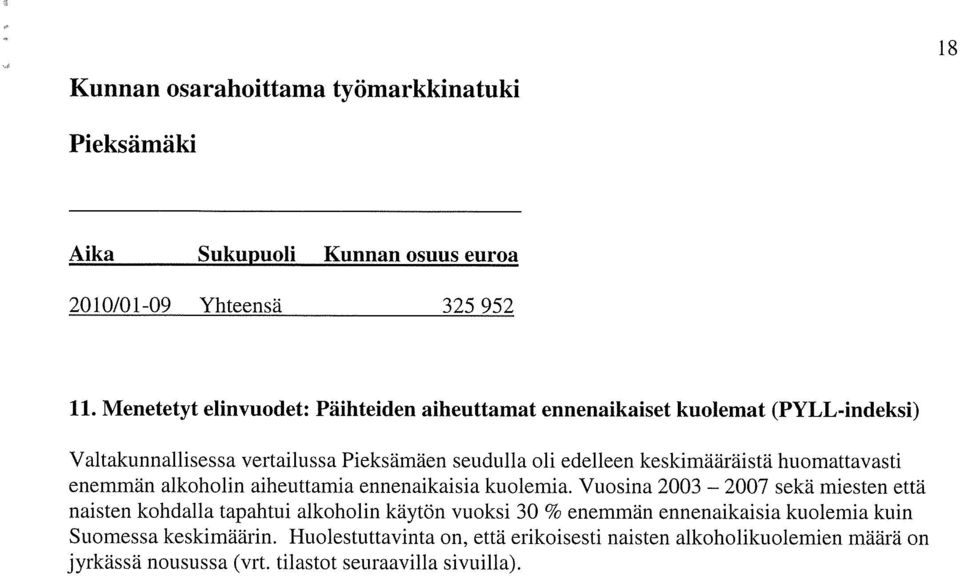 keskimääräistä huomattavasti enemmän alkoholin aiheuttamia ennenaikaisia kuolemia.