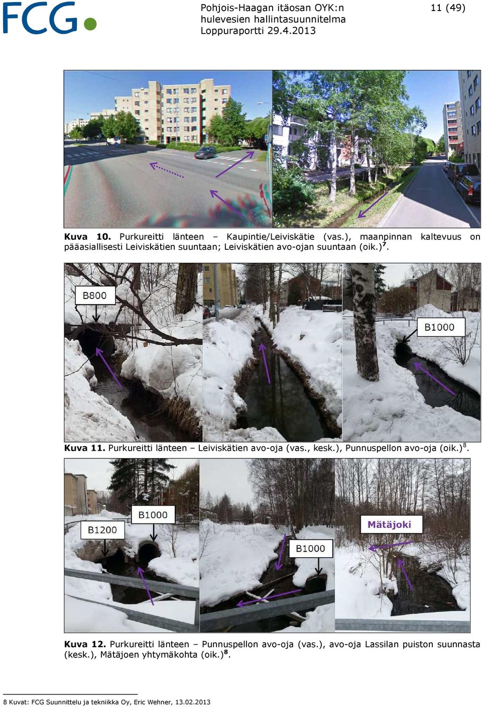 Purkureitti länteen Leiviskätien avo-oja (vas., kesk.), Punnuspellon avo-oja (oik.) 8. Kuva 12.