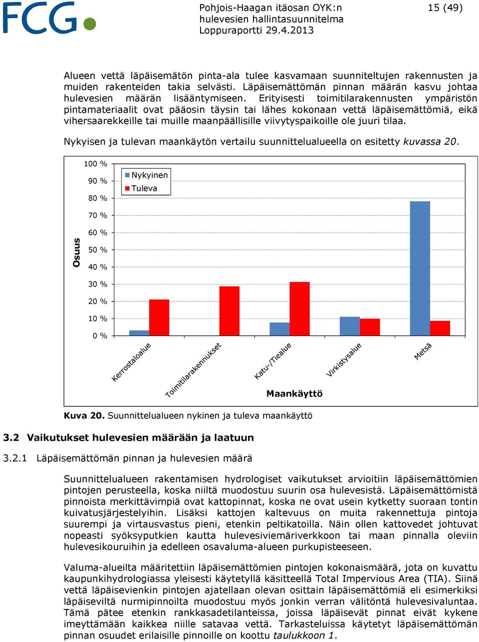 Erityisesti toimitilarakennusten ympäristön pintamateriaalit ovat pääosin täysin tai lähes kokonaan vettä läpäisemättömiä, eikä vihersaarekkeille tai muille maanpäällisille viivytyspaikoille ole