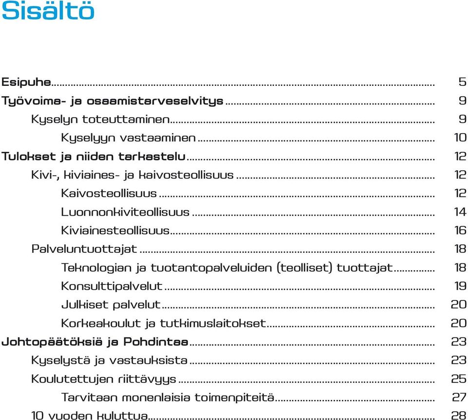 .. 18 Teknologian ja tuotantopalveluiden (teolliset) tuottajat... 18 Konsulttipalvelut... 19 Julkiset palvelut... 20 Korkeakoulut ja tutkimuslaitokset.