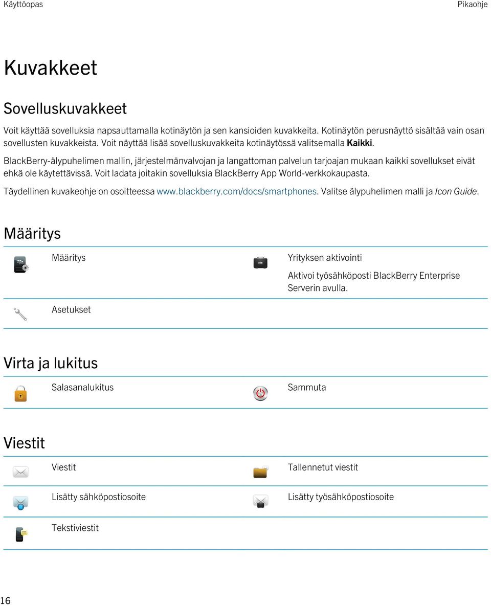 BlackBerry-älypuhelimen mallin, järjestelmänvalvojan ja langattoman palvelun tarjoajan mukaan kaikki sovellukset eivät ehkä ole käytettävissä.