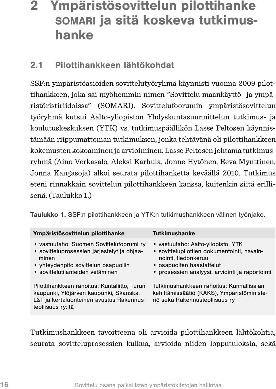 Sovittelufoorumin ympäristösovittelun työryhmä kutsui Aalto-yliopiston Yhdyskuntasuunnittelun tutkimus- ja koulutuskeskuksen (YTK) vs.