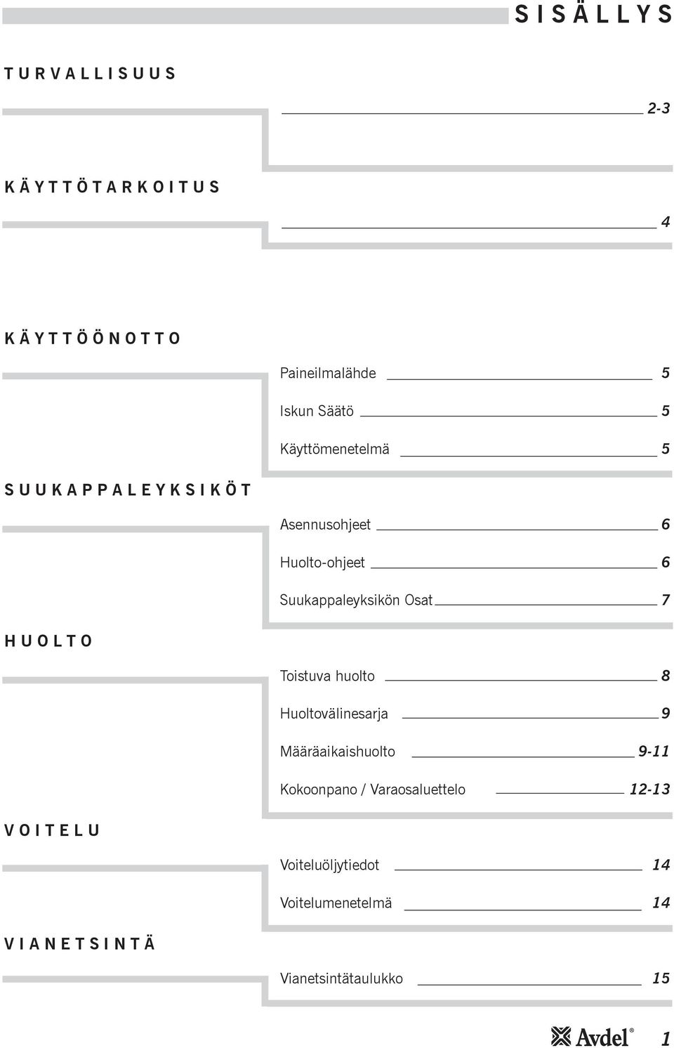 Huoltoohjeet 6 Suukappaleyksikön Osat 7 H U O L T O Toistuva huolto 8 Huoltovälinesarja 9