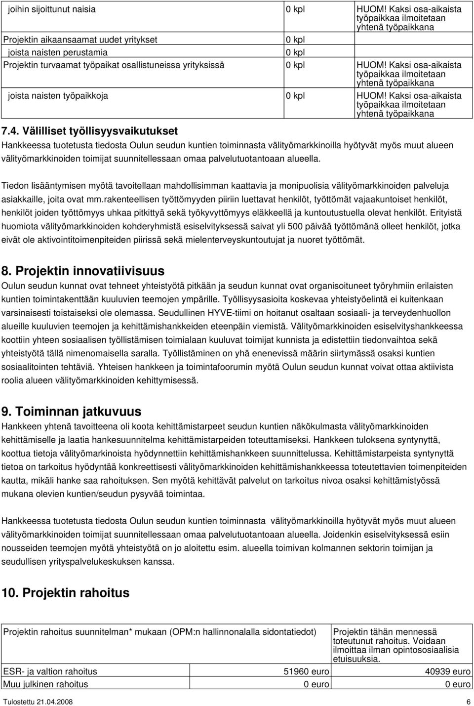 kpl HUOM! Kaksi osa-aikaista työpaikkaa ilmoitetaan yhtenä työpaikkana joista naisten työpaikkoja 0 kpl HUOM! Kaksi osa-aikaista työpaikkaa ilmoitetaan yhtenä työpaikkana 7.4.