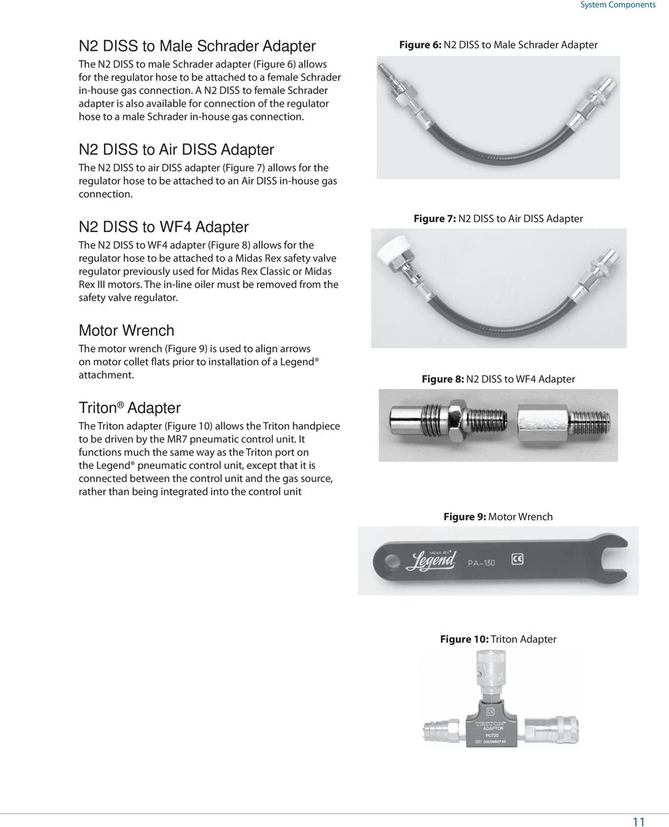 Figure 6: N2 DISS to Male Schrader Adapter N2 DISS to Air DISS Adapter The N2 DISS to air DISS adapter (Figure 7) allows for the regulator hose to be attached to an Air DISS in-house gas connection.