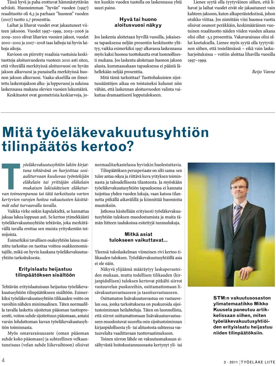 Kuvioon on piirretty reaalisia vuotuisia keskituottoja aloitusvuodesta vuoteen 2010 asti siten, että vihreällä merkityissä aloitusvuosi on hyvän jakson alkuvuosi ja punaisella merkityissä huonon