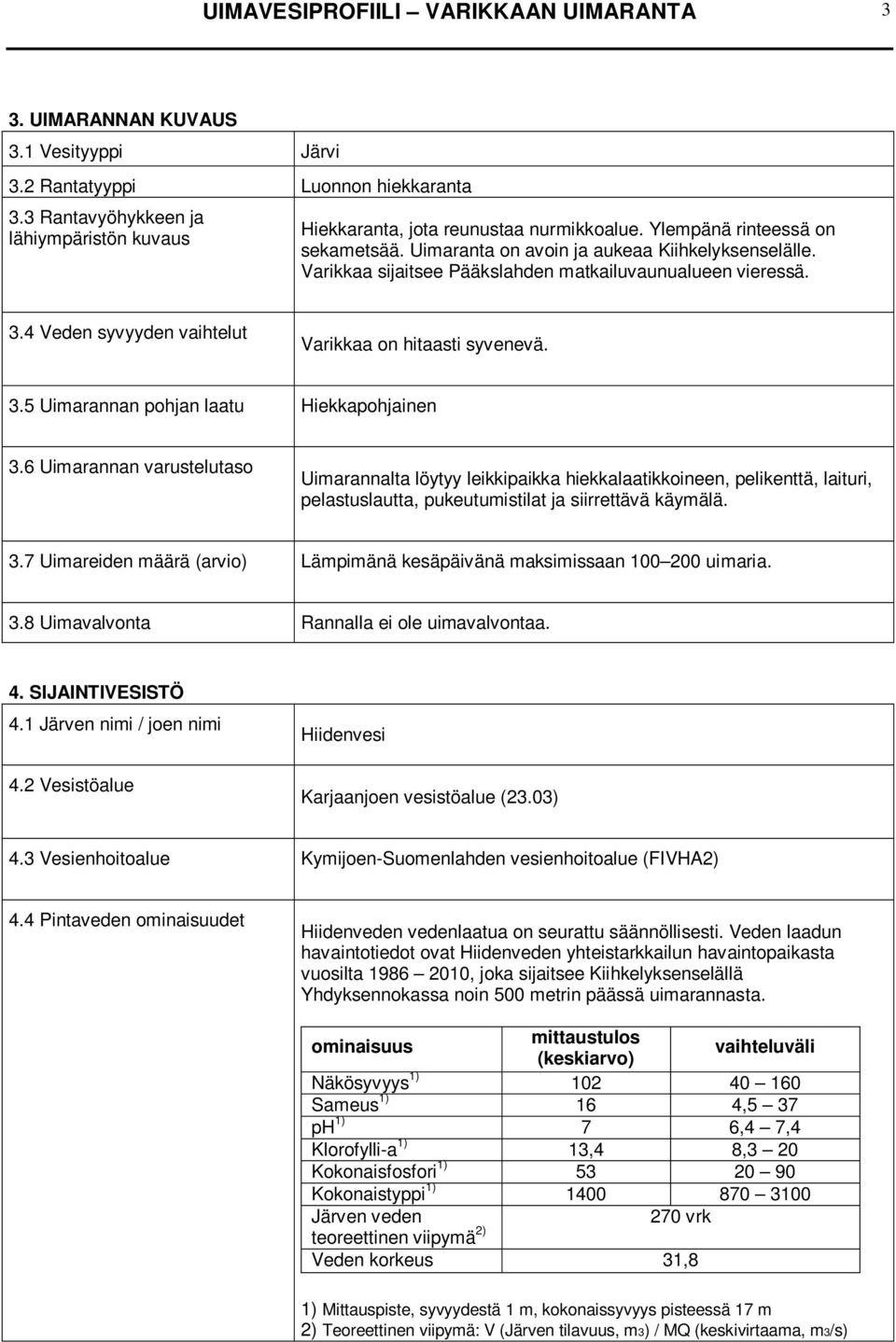 Varikkaa sijaitsee Pääkslahden matkailuvaunualueen vieressä. 3.4 Veden syvyyden vaihtelut Varikkaa on hitaasti syvenevä. 3.5 Uimarannan pohjan laatu Hiekkapohjainen 3.