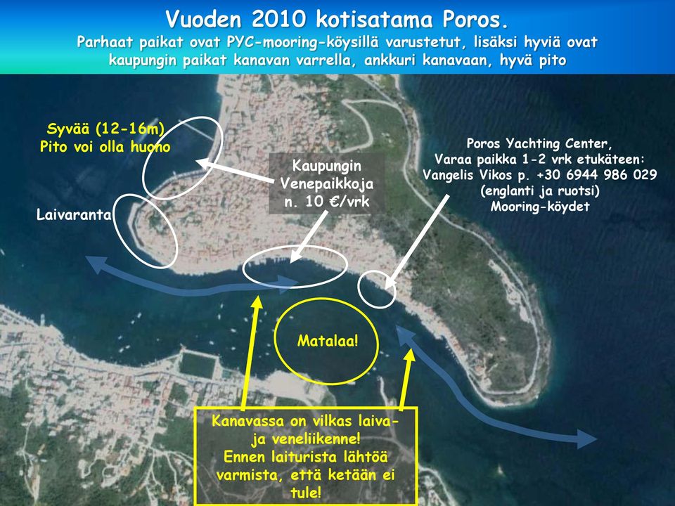 kanavaan, hyvä pito Syvää (12-16m) Pito voi olla huono Laivaranta Kaupungin Venepaikkoja n.