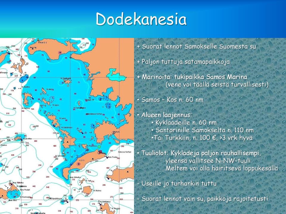 60 nm Santorinille Samokselta n. 110 nm Tai Turkkiin, n.