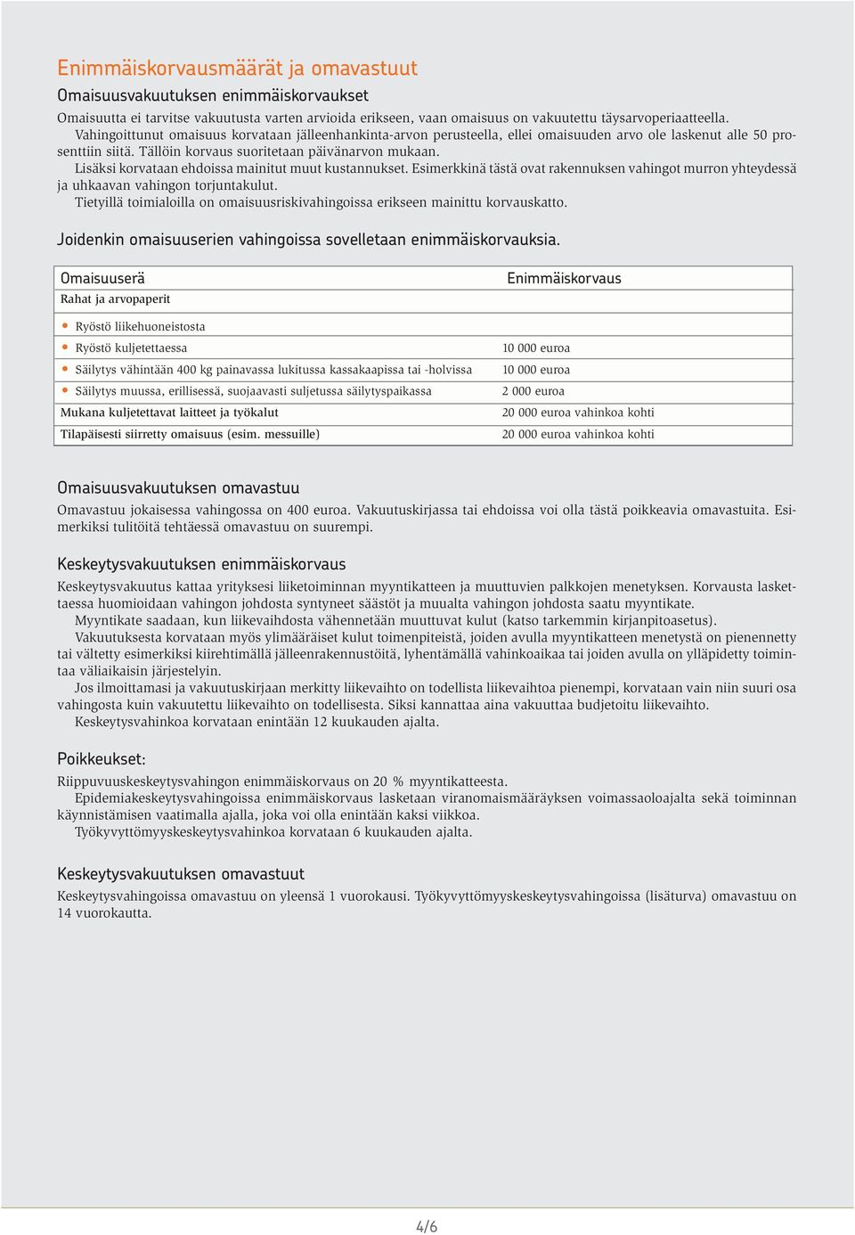 Lisäksi korvataan ehdoissa mainitut muut kustannukset. Esimerkkinä tästä ovat rakennuksen vahingot murron yhteydessä ja uhkaavan vahingon torjuntakulut.