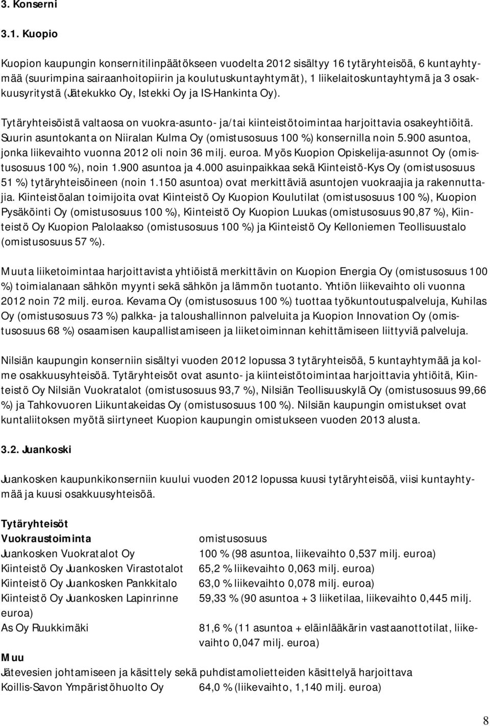 osakkuusyritystä (Jätekukko Oy, Istekki Oy ja IS-Hankinta Oy). Tytäryhteisöistä valtaosa on vuokra-asunto- ja/tai kiinteistötoimintaa harjoittavia osakeyhtiöitä.