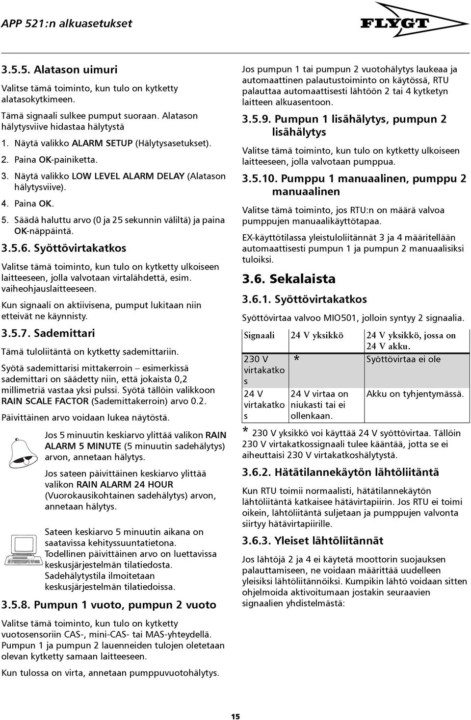 Säädä haluttu arvo (0 ja 25 sekunnin väliltä) ja paina OK-näppäintä. 3.5.6. Syöttövirtakatkos Valitse tämä toiminto, kun tulo on kytketty ulkoiseen laitteeseen, jolla valvotaan virtalähdettä, esim.