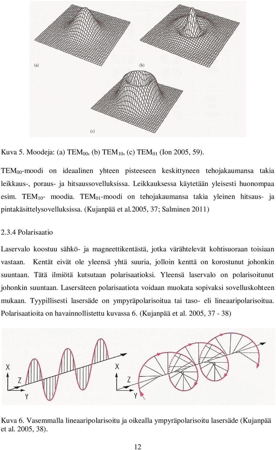 ; Salminen 2011) 2.3.4 Polarisaatio Laservalo koostuu sähkö- ja magneettikentästä, jotka värähtelevät kohtisuoraan toisiaan vastaan.