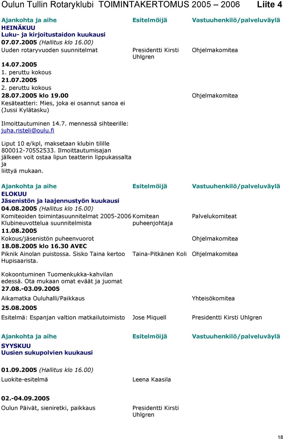 00 Ohjelmakomitea Kesäteatteri: Mies, joka ei osannut sanoa ei (Jussi Kylätasku) Ilmoittautuminen 14.7. mennessä sihteerille: juha.risteli@oulu.