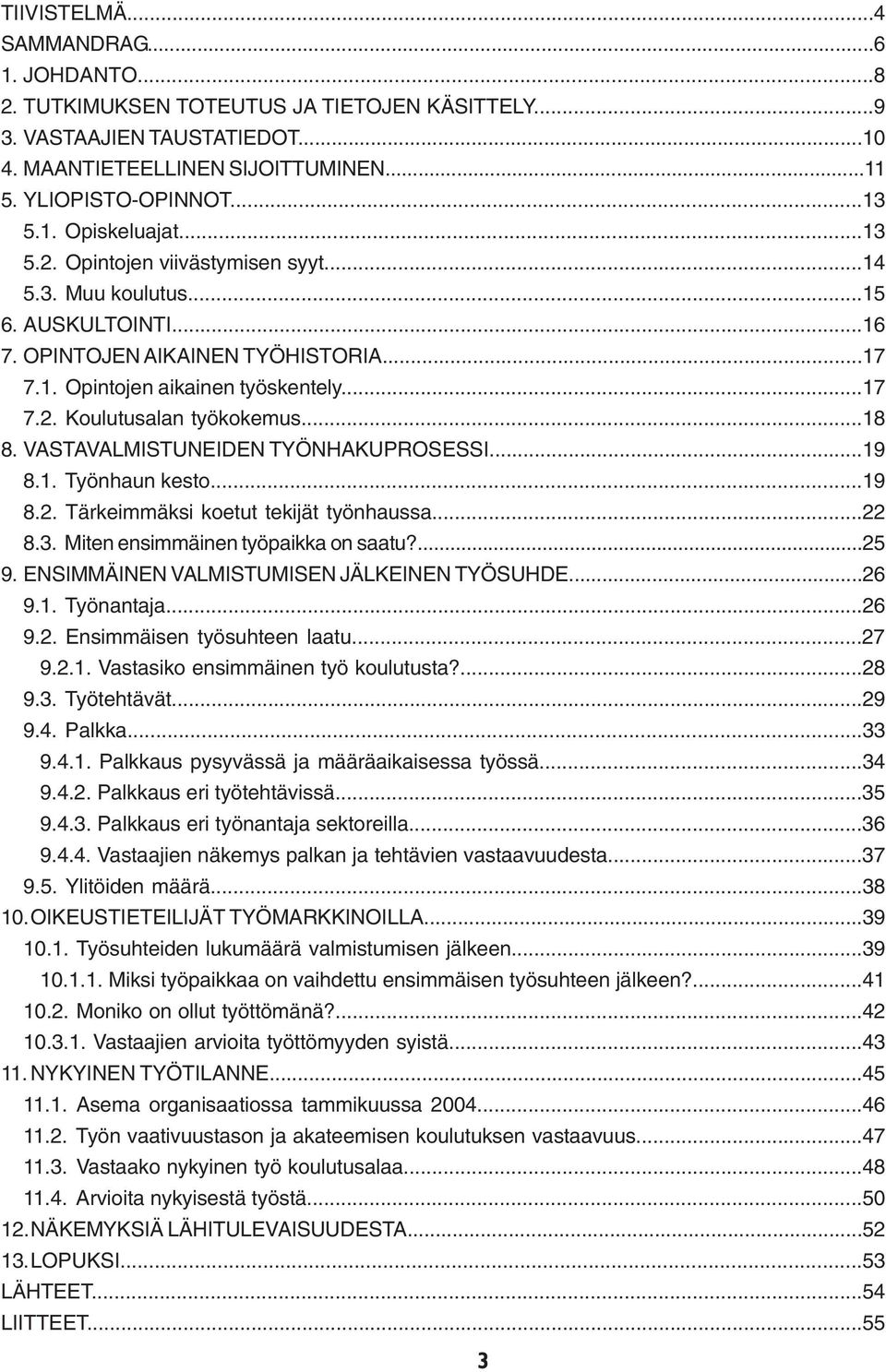 ..8 8. VASTAVALMISTUNEIDEN TYÖNHAKUPROSESSI...9 8.. Työnhaun kesto...9 8.2. Tärkeimmäksi koetut tekijät työnhaussa...22 8.3. Miten ensimmäinen työpaikka on saatu?...25 9.