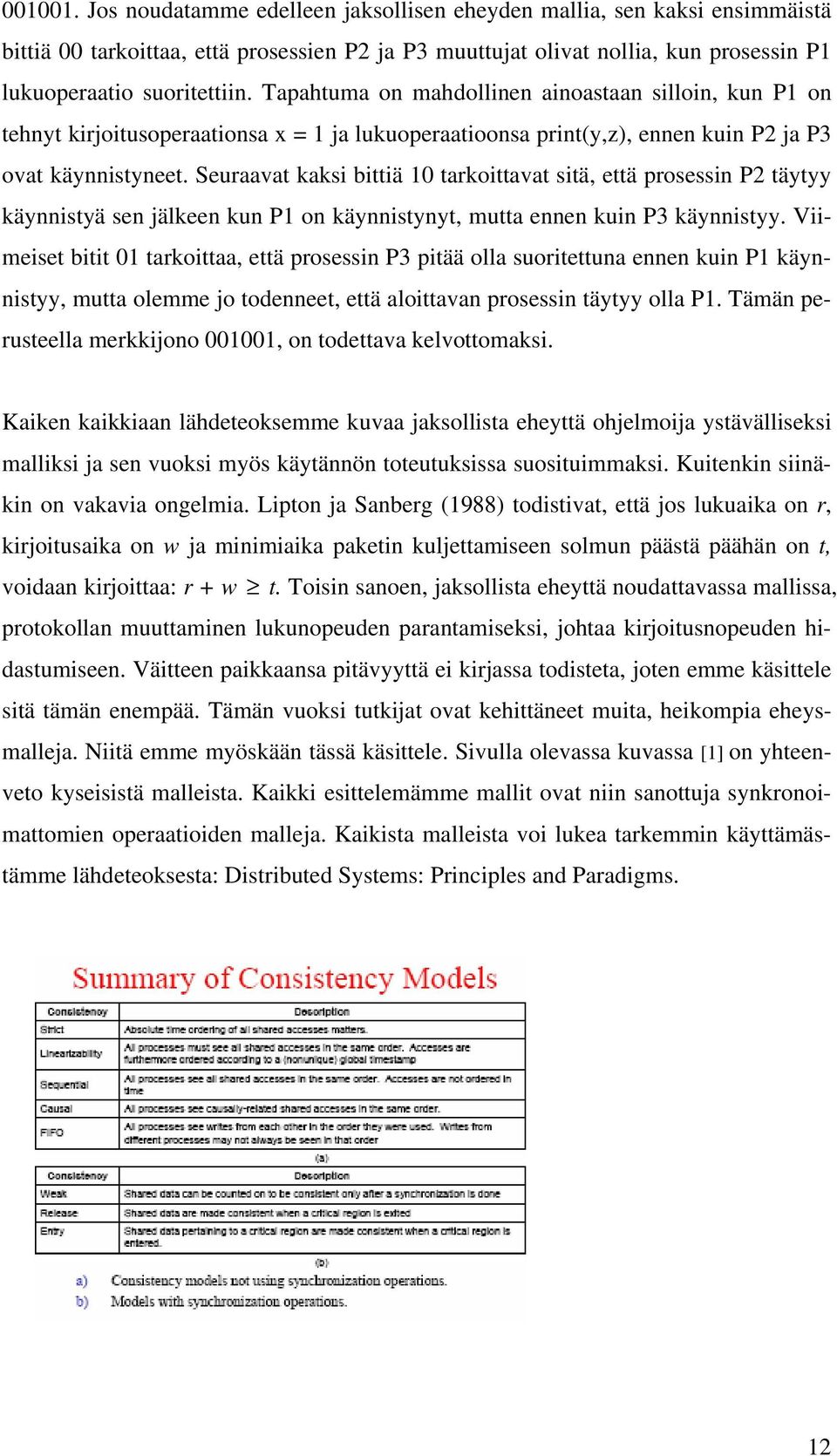 Seuraavat kaksi bittiä 10 tarkoittavat sitä, että prosessin P2 täytyy käynnistyä sen jälkeen kun P1 on käynnistynyt, mutta ennen kuin P3 käynnistyy.