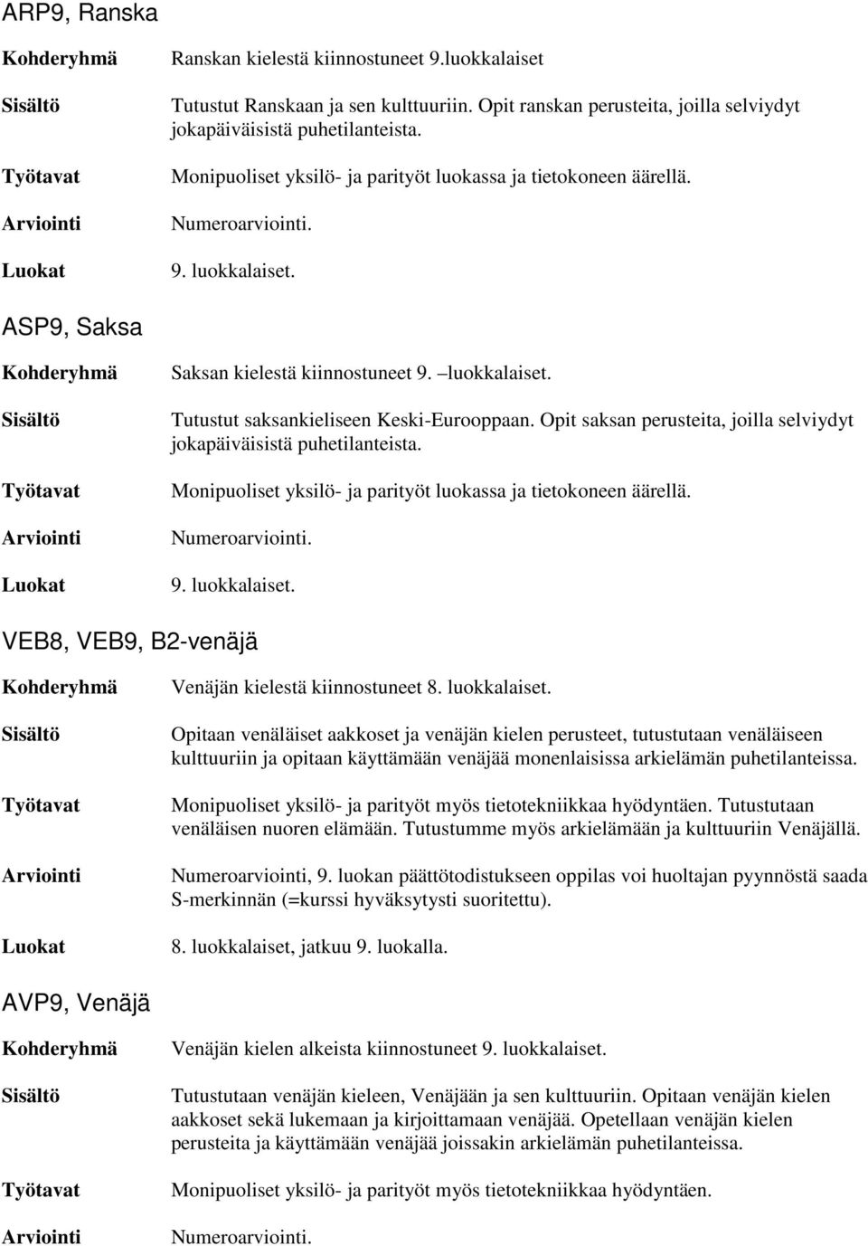 Opit saksan perusteita, joilla selviydyt jokapäiväisistä puhetilanteista. Monipuoliset yksilö- ja parityöt luokassa ja tietokoneen äärellä. 9. luokkalaiset.