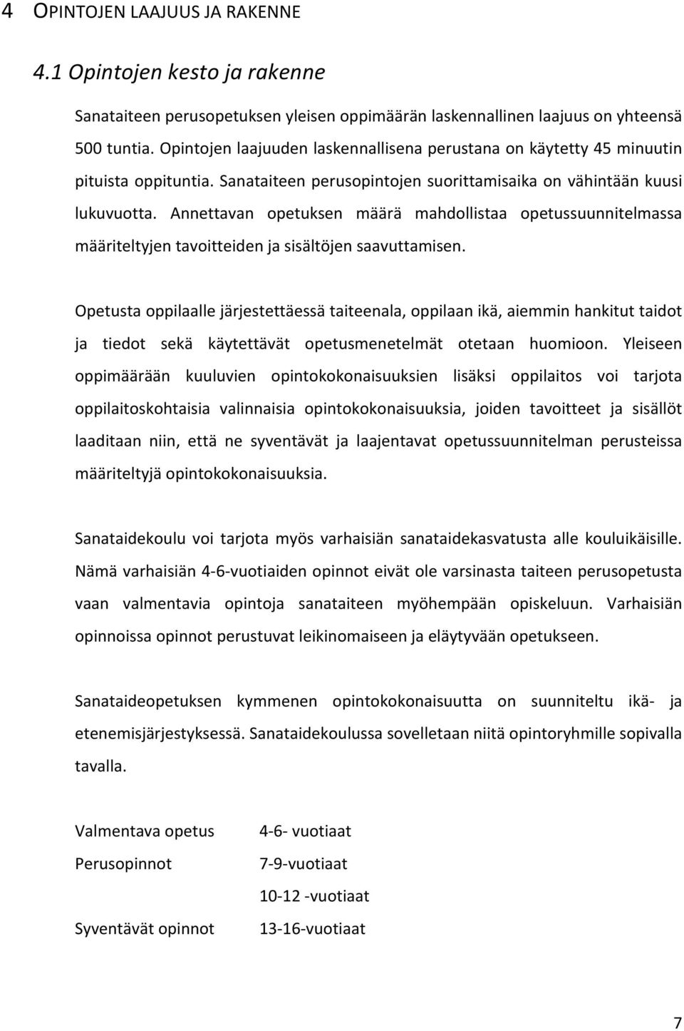 Annettavan opetuksen määrä mahdollistaa opetussuunnitelmassa määriteltyjen tavoitteiden ja sisältöjen saavuttamisen.