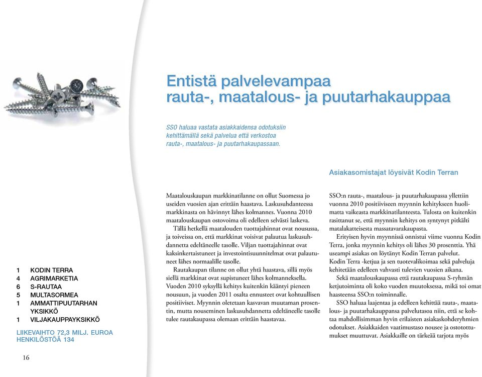 AMMATTIPUUTARHAN yksikkö YKSIKKÖ Myynti 1 VILJAKAUPPAYKSIKKÖ 83,2 milj. euroa Henkilöstöä 132 LIIKEVAIHTO 72,3 milj.