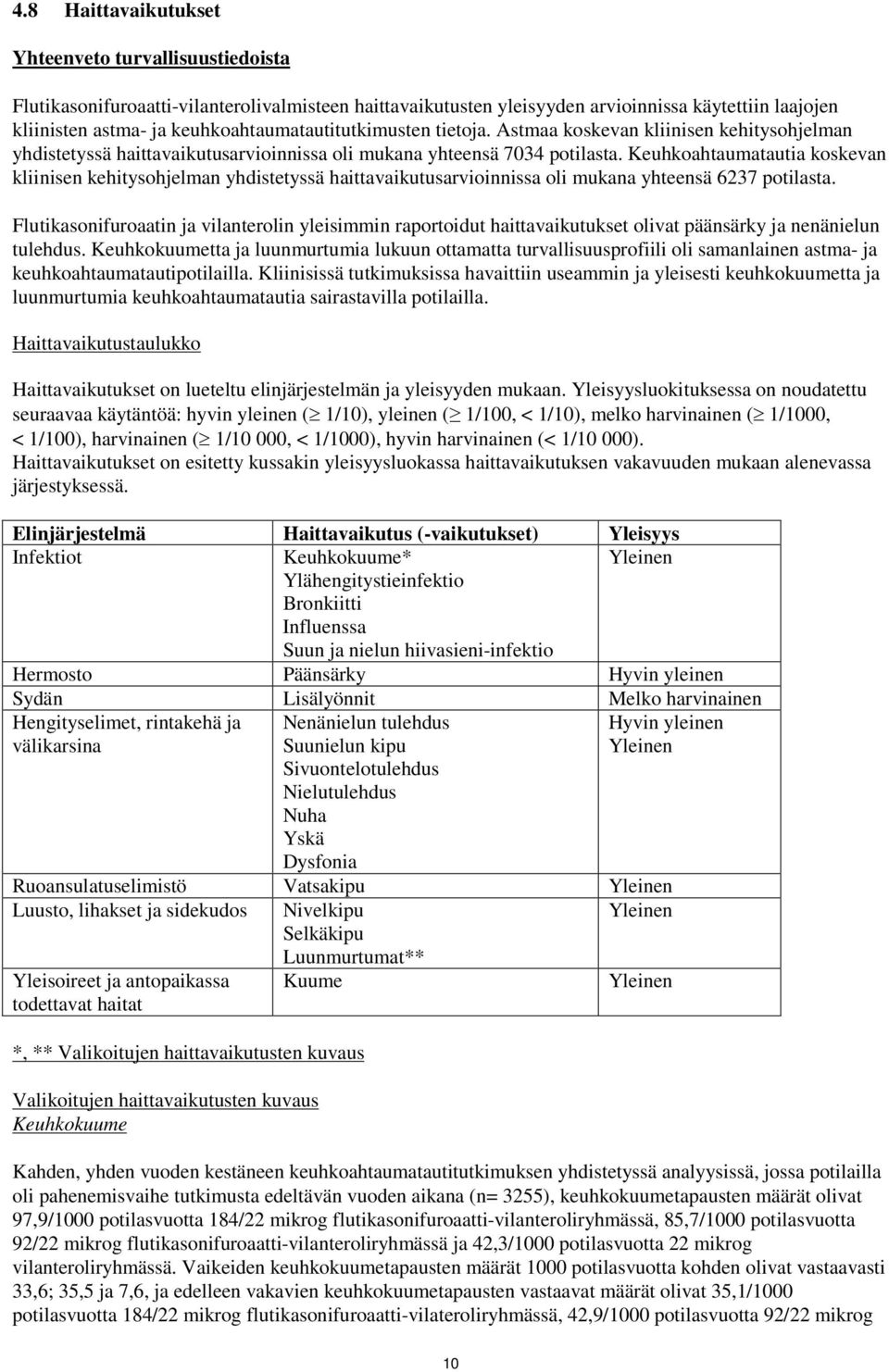 Keuhkoahtaumatautia koskevan kliinisen kehitysohjelman yhdistetyssä haittavaikutusarvioinnissa oli mukana yhteensä 6237 potilasta.